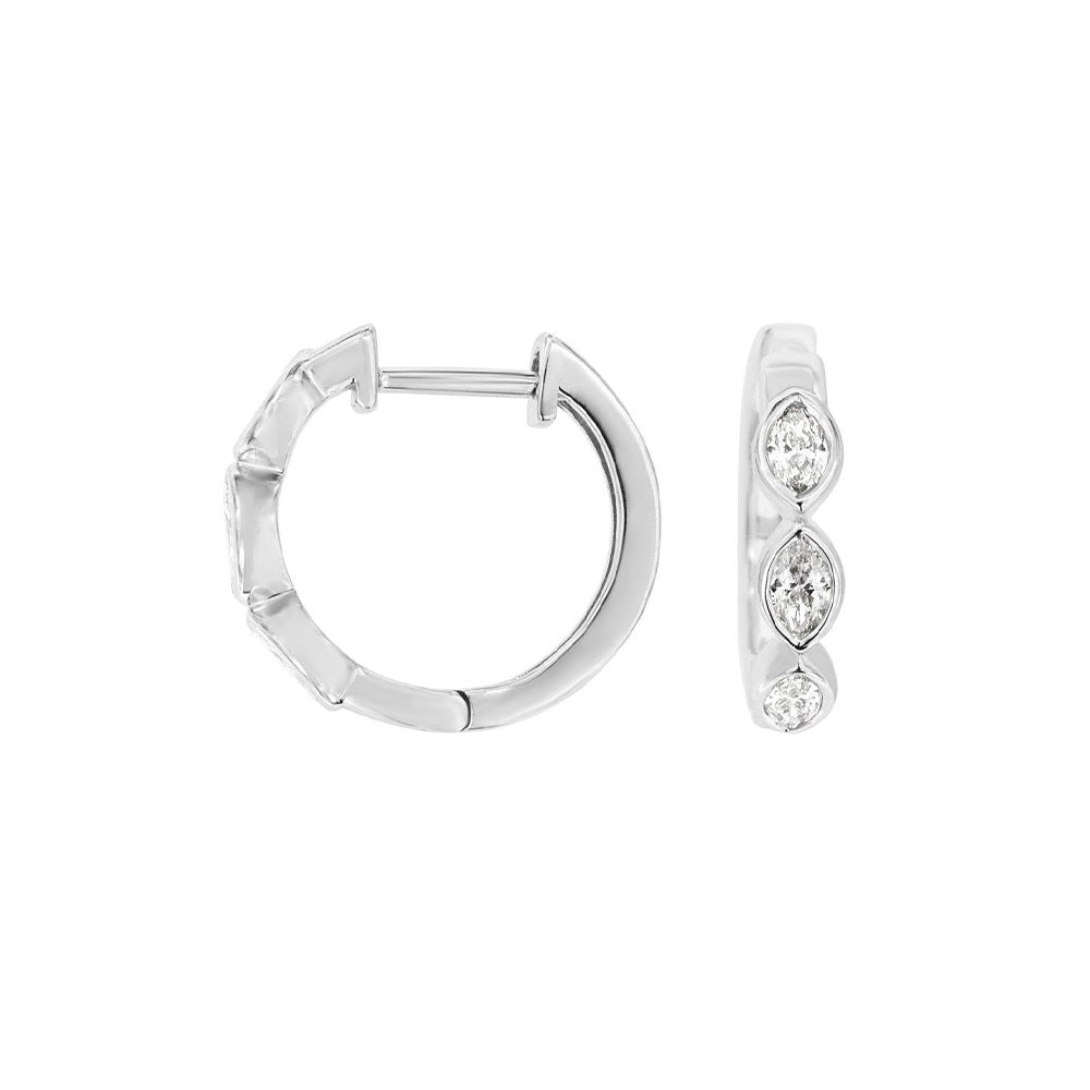 14 Karat White Gold Huggie Earrings With Diamonds