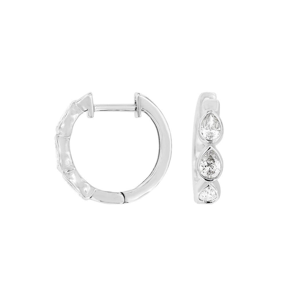 14 Karat  White Gold Bezel Huggie Earrings With Diamonds