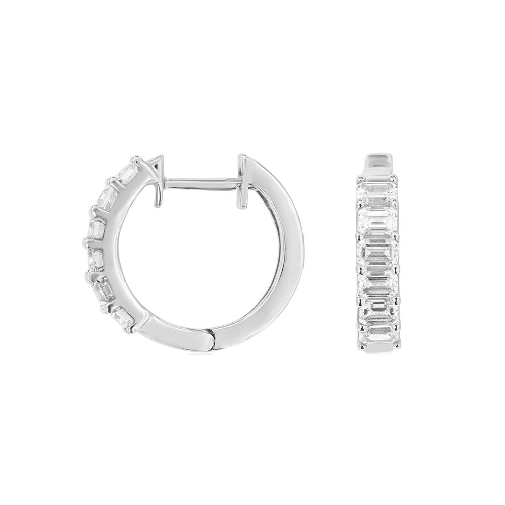 14 Karat White Gold Huggie Earrings With Diamonds