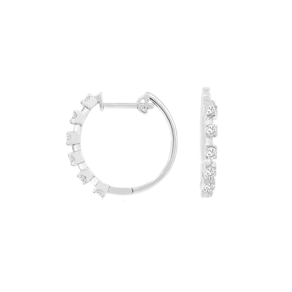 14 Karat White Gold Hoop Earrings With Diamonds