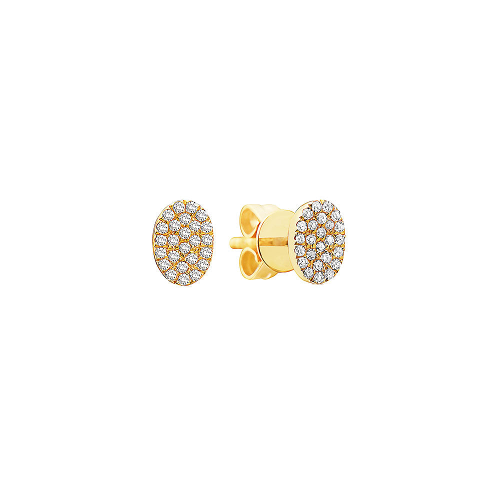 14 Karat Yellow Gold Oval Stud Earrings with White Diamonds