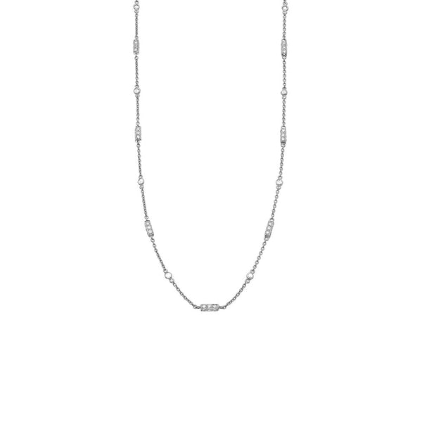 18 Karat White Gold Barrel Chain Necklace with Diamonds