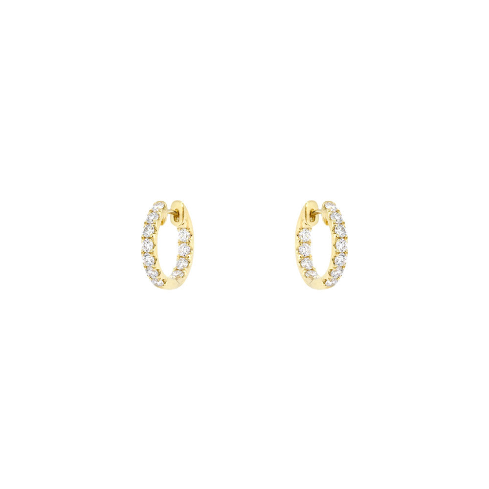 18 Karat Yellow Gold Huggie Earrings with Diamonds