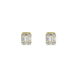 18 Karat Yellow Gold Stud Earrings with Baguette and Round Diamonds
