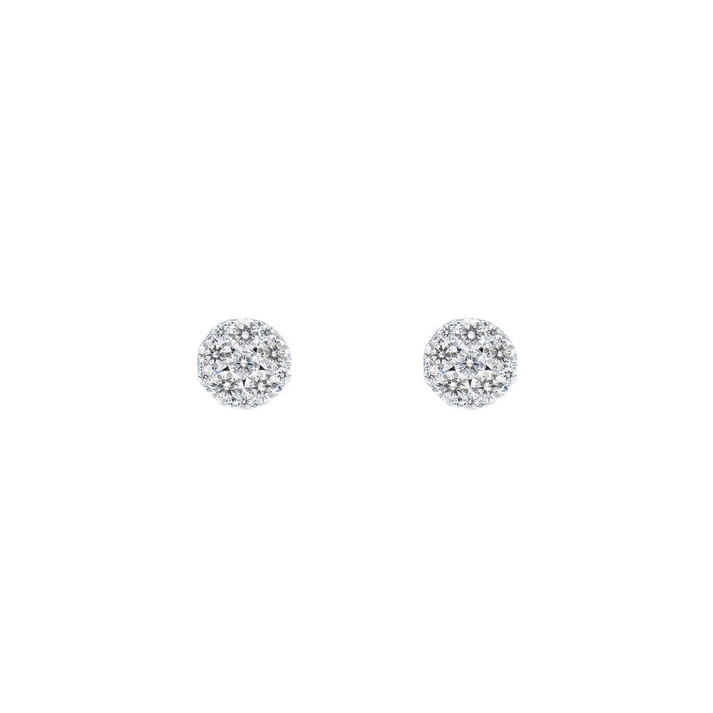 18 Karat White Gold Cluster Stud Earrings with Diamonds