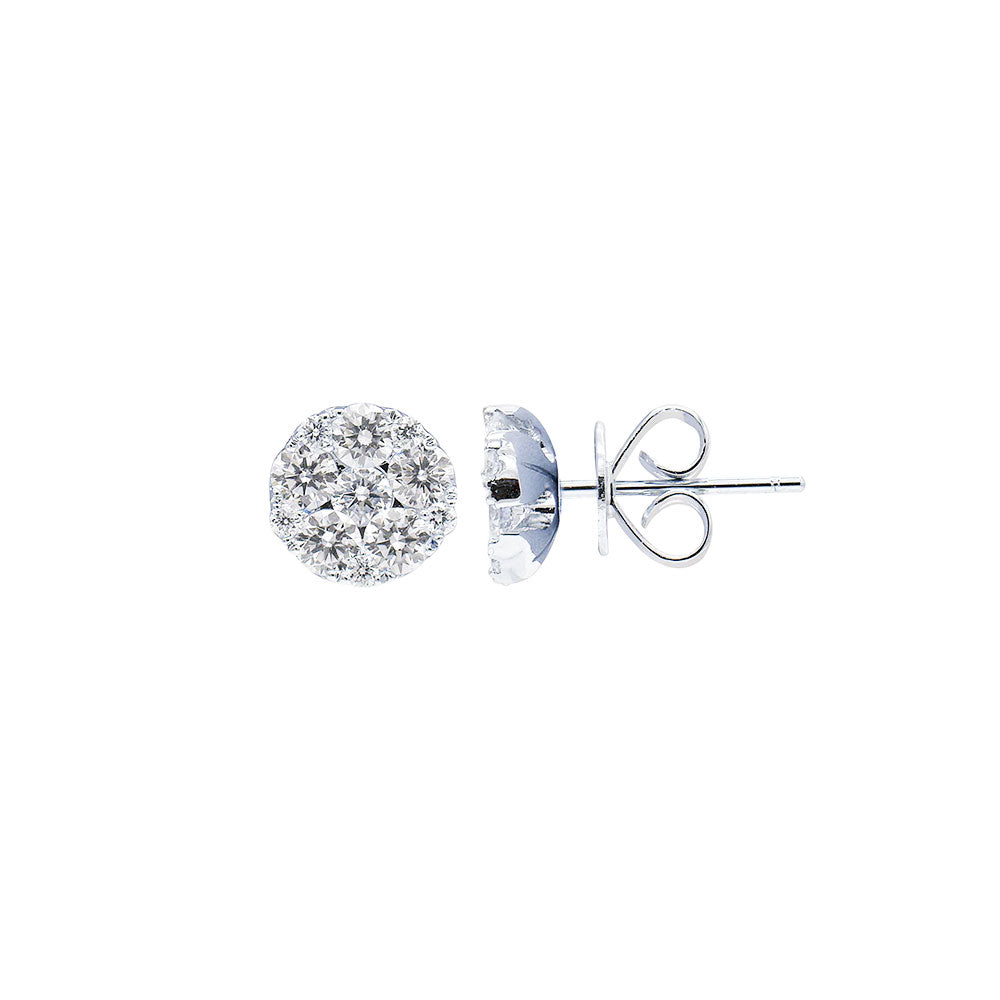 18 Karat White Gold Cluster Stud Earrings with Diamonds