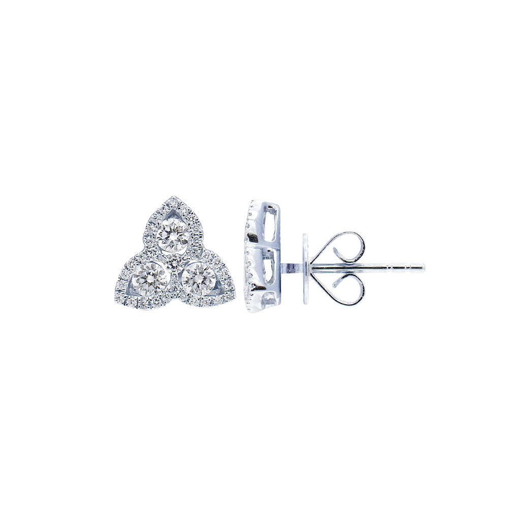 18 Karat WHite Gold Trilliant Style Stud Earrings with Diamonds