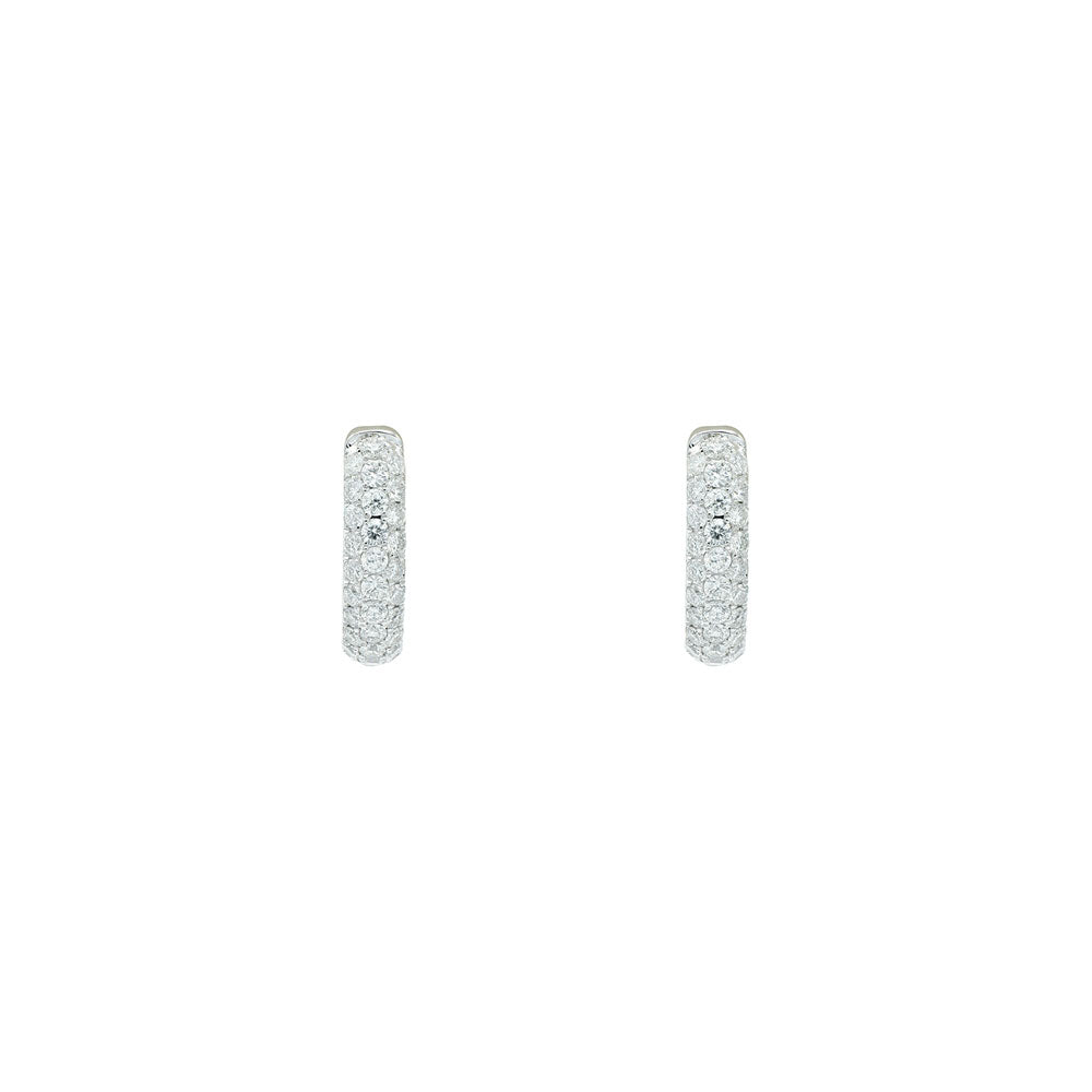 18 Karat Yellow Gold In & Out Hoop Earrings with Three Row Diamonds