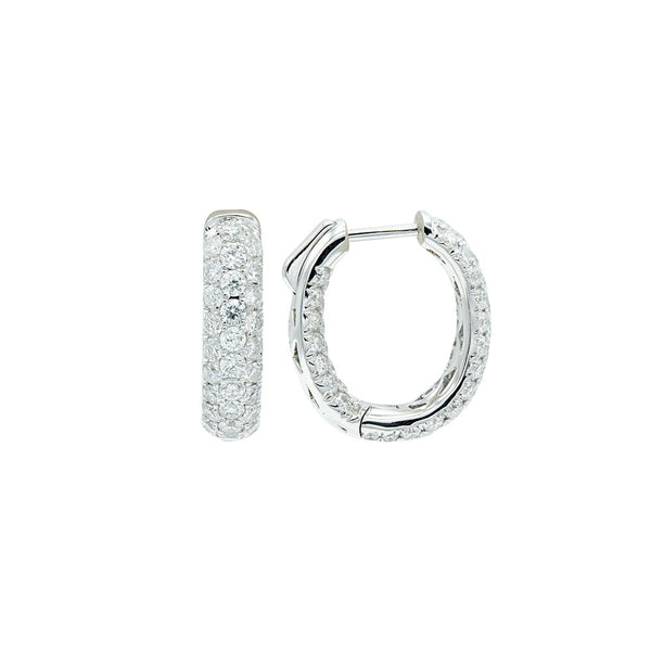 18 Karat Yellow Gold In & Out Hoop Earrings with Three Row Diamonds
