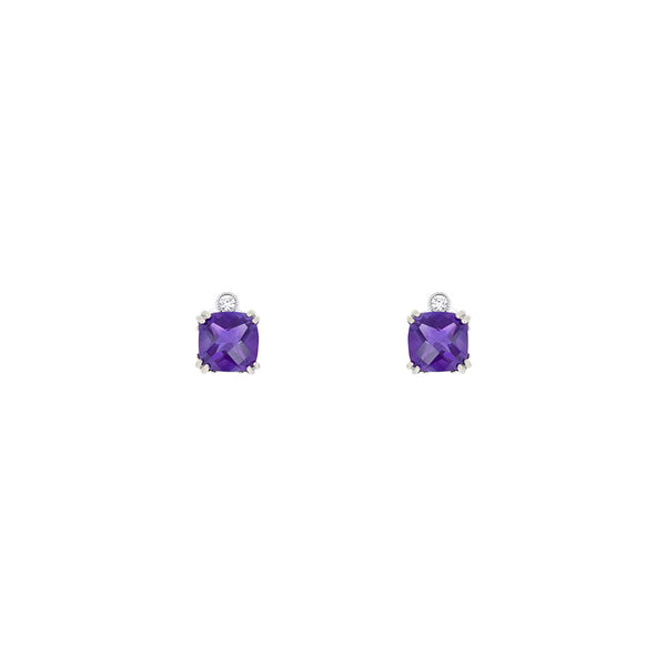 14 Karat White Gold Earrings with Amethyst and Diamonds