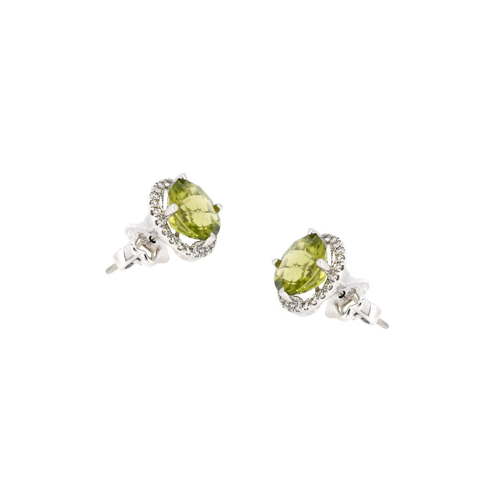 14 Karat White Gold Halo Earrings with Peridot and Diamonds