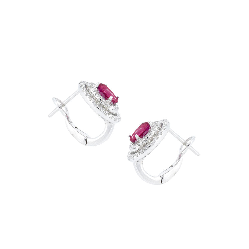 14 Karat White Gold Double Halo Earrings with Rubies and Diamonds