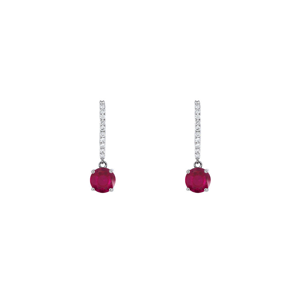 14 Karat White Gold Drop Earrings with Rubies and Diamonds