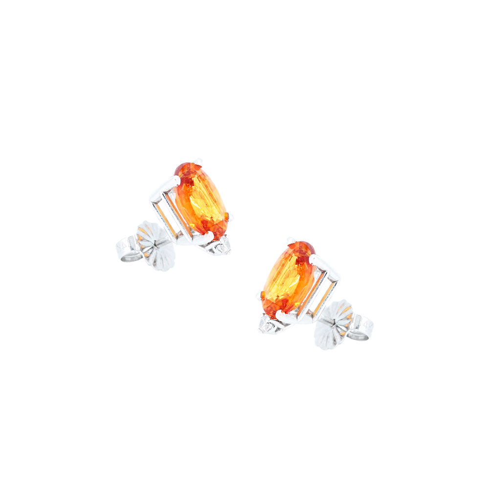 14 Karat White Gold Stud Earrings with Orange Sapphire and Diamonds