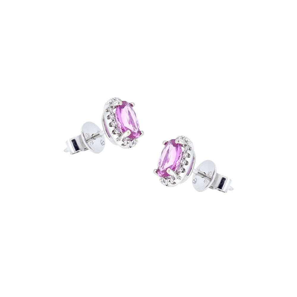 14 Karat White Gold Halo Earrings with Pink Sapphires and Diamonds
