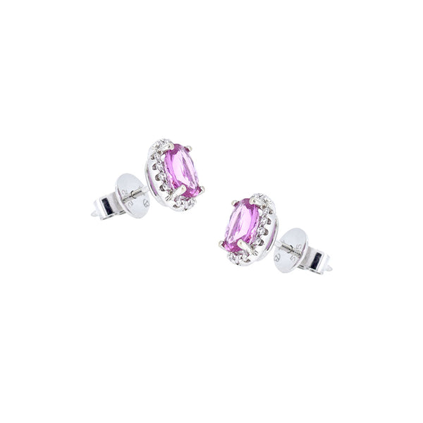14 Karat White Gold Halo Earrings with Pink Sapphires and Diamonds