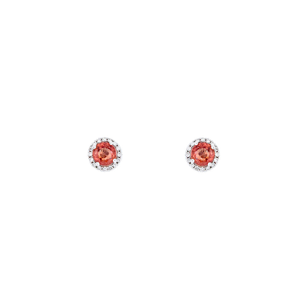 14 Karat White Gold Halo Earrings With Orange Sapphire and Diamonds