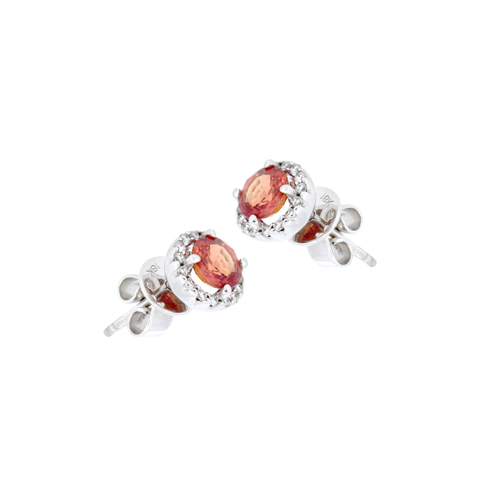 14 Karat White Gold Halo Earrings With Orange Sapphire and Diamonds