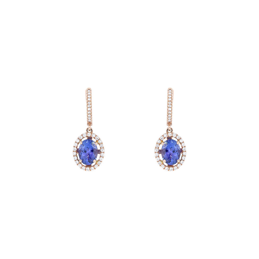 14 Karat Rose Gold Drop Earring with Tanzanite and Diamonds