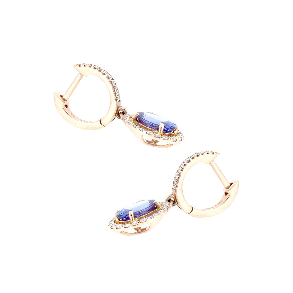 14 Karat Rose Gold Drop Earring with Tanzanite and Diamonds