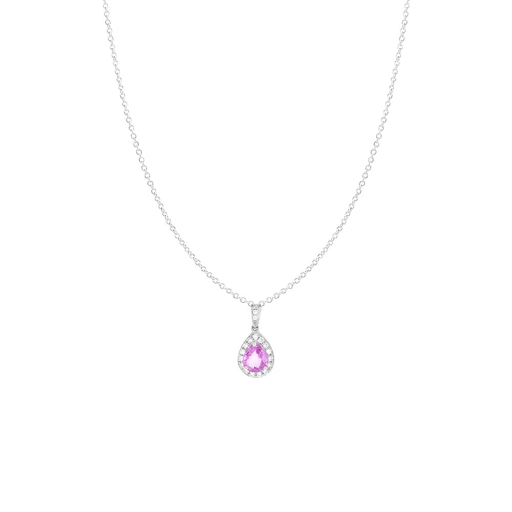 Pink Sapphire Halo Pendant Necklace
