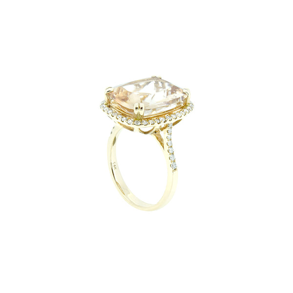 14 Karat Rose Gold Morganite Ring with Diamond Halo