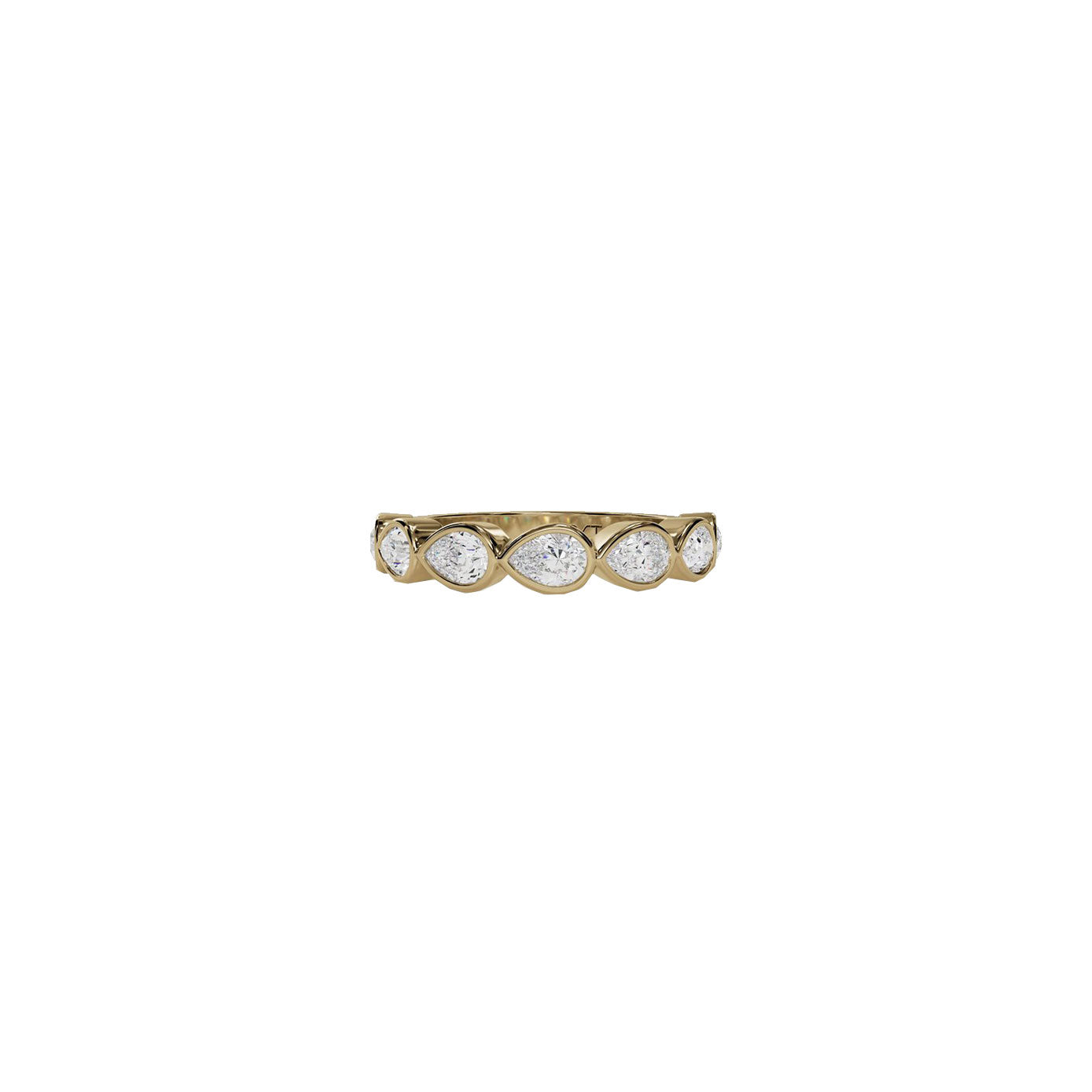 14 Karat Yellow Gold Bezel Band Pear Shape Diamonds