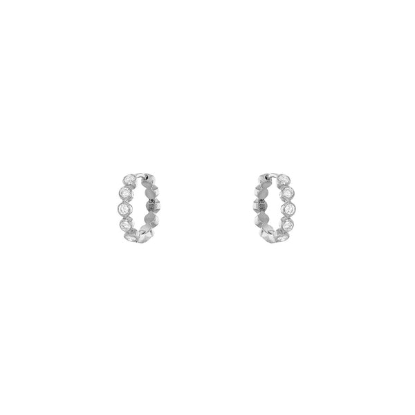 18 Karat White gold Gold modern Bezel Diamond Huggie earrings