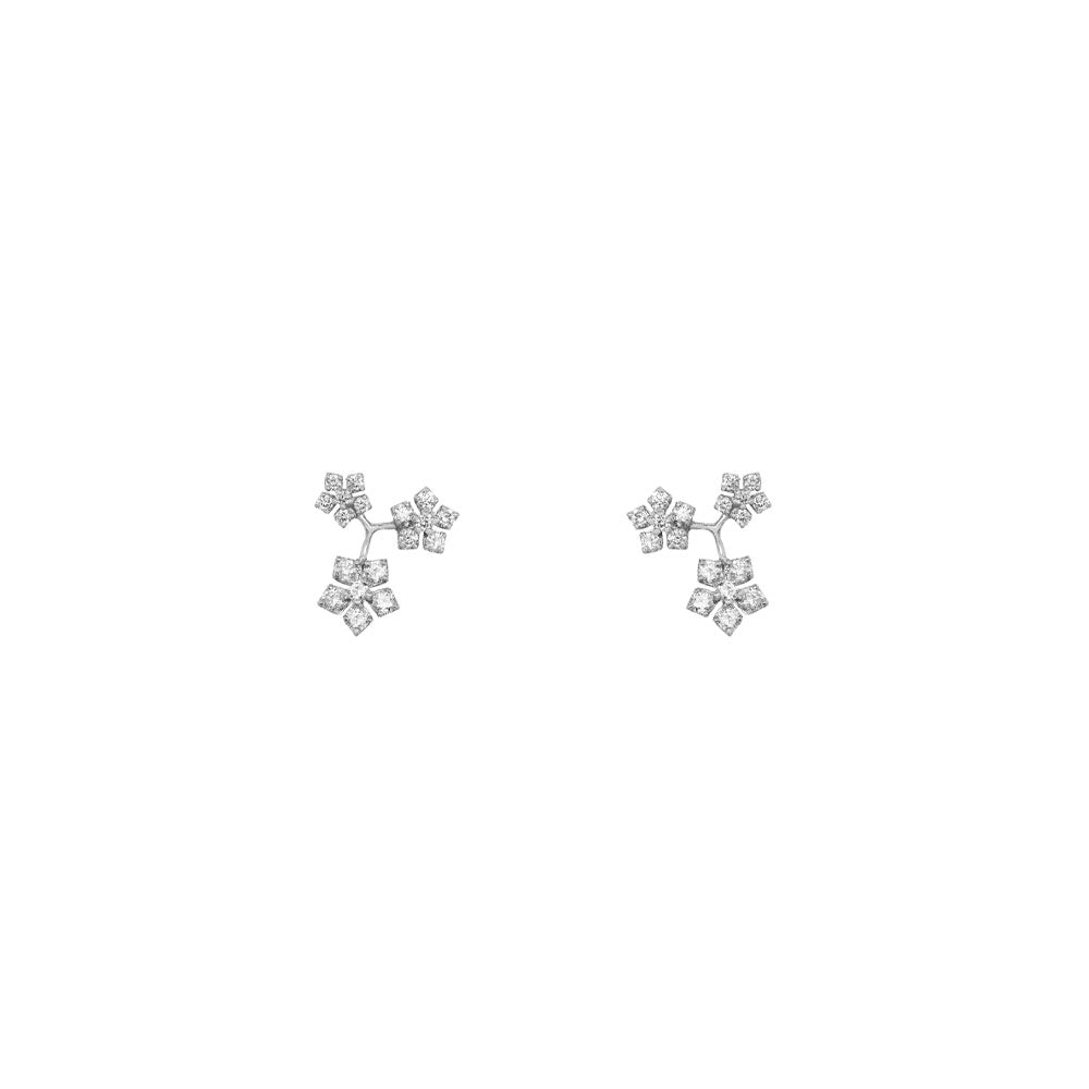 18 Karat White gold Triple Flower Enchanted Garden Diamond Earrings