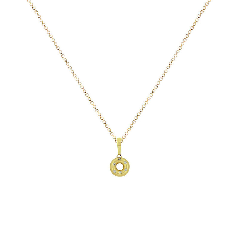 14 Karat Yellow Gold circle necklace with diamonds
