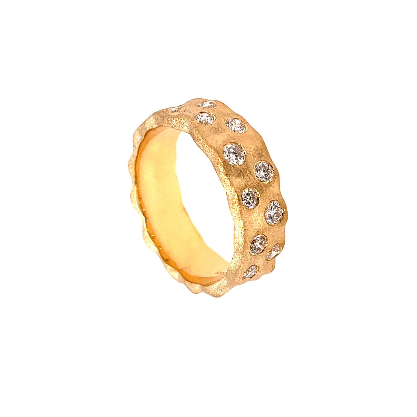 14 Karat Yellow Gold Wavy Confetti Band With Diamonds
