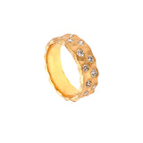 14 Karat Yellow Gold Wavy Confetti Band With Diamonds