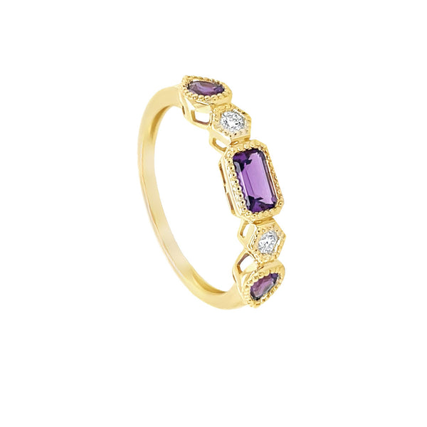 14 Karat Yellow Gold Bezel Set Amethyst Band