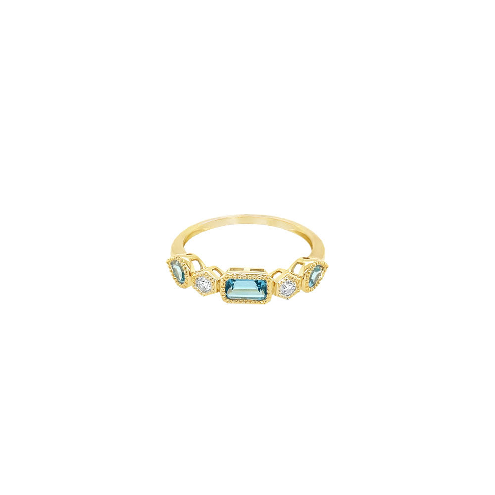 14 Karat Yellow Gold Bezel Set Blue Topaz Band