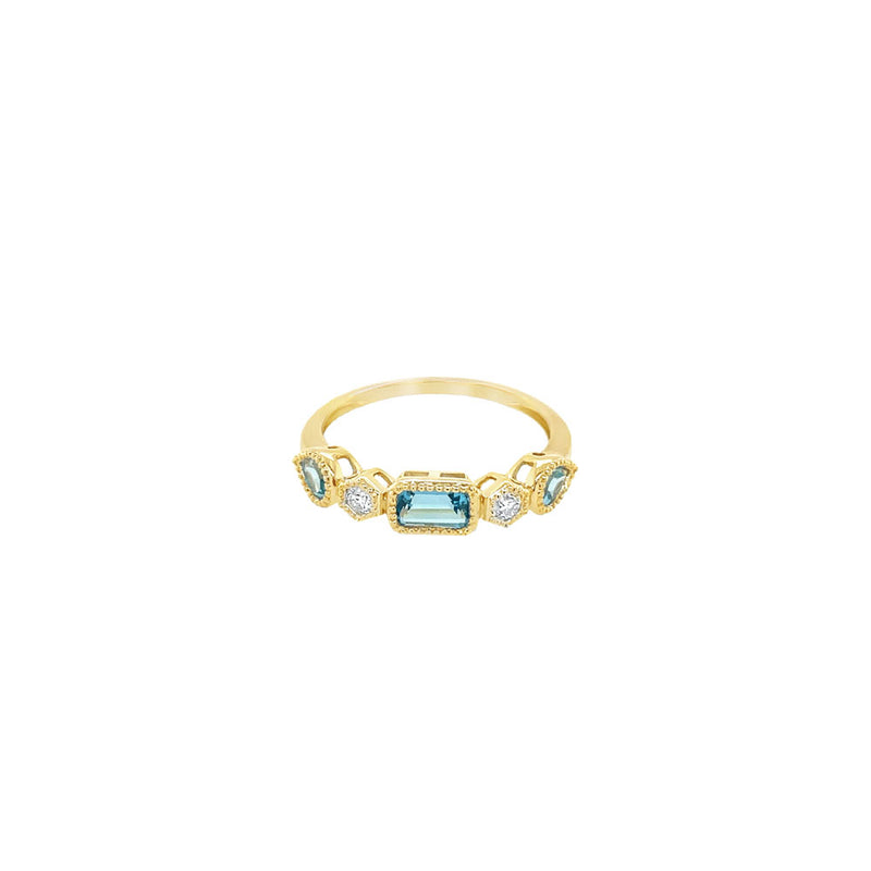 14 Karat Yellow Gold Bezel Set Blue Topaz Band