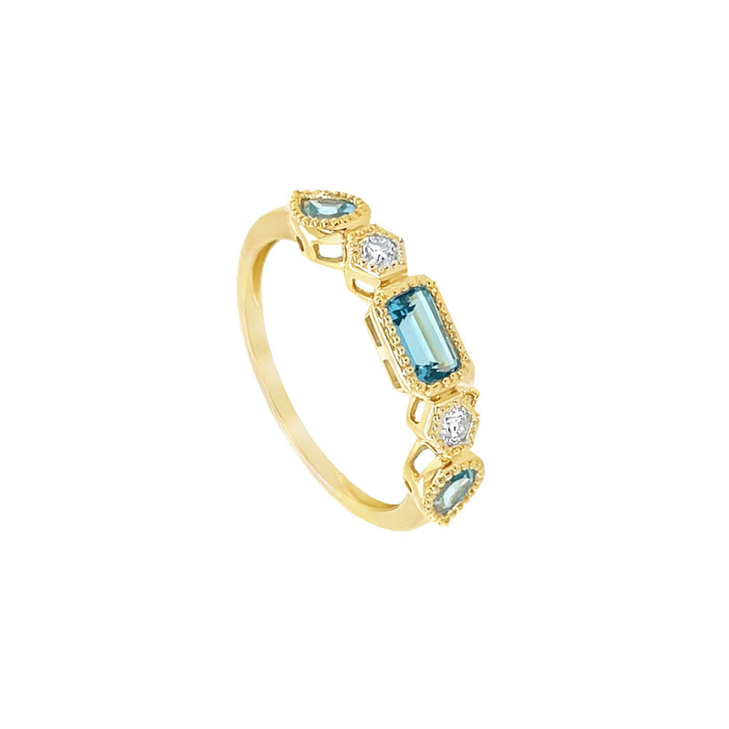 14 Karat Yellow Gold Bezel Set Blue Topaz Band