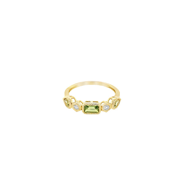 14 Karat Yellow Gold Bezel Set Peridot Band