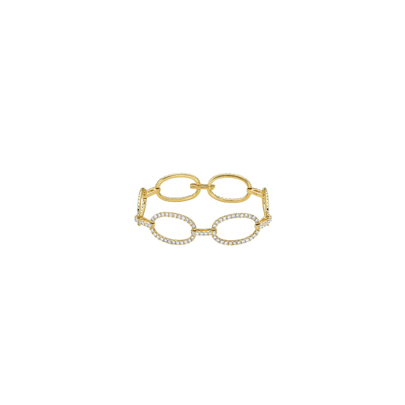 14 Karat Yellow Gold Oval Link Bracelet With Diamonds