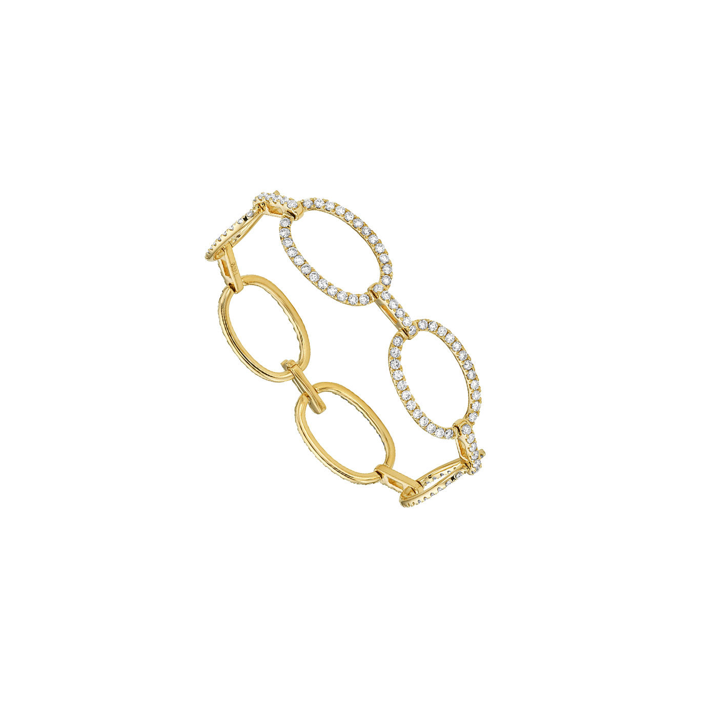 14 Karat Yellow Gold Oval Link Bracelet With Diamonds