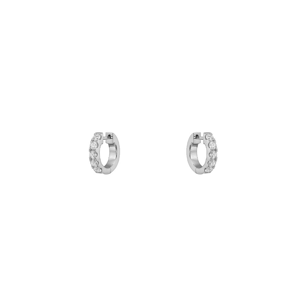 18 Karat White Gold Pave Huggie Earrings with Diamonds