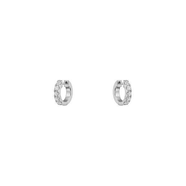 18 Karat White Gold Pave Huggie Earrings with Diamonds