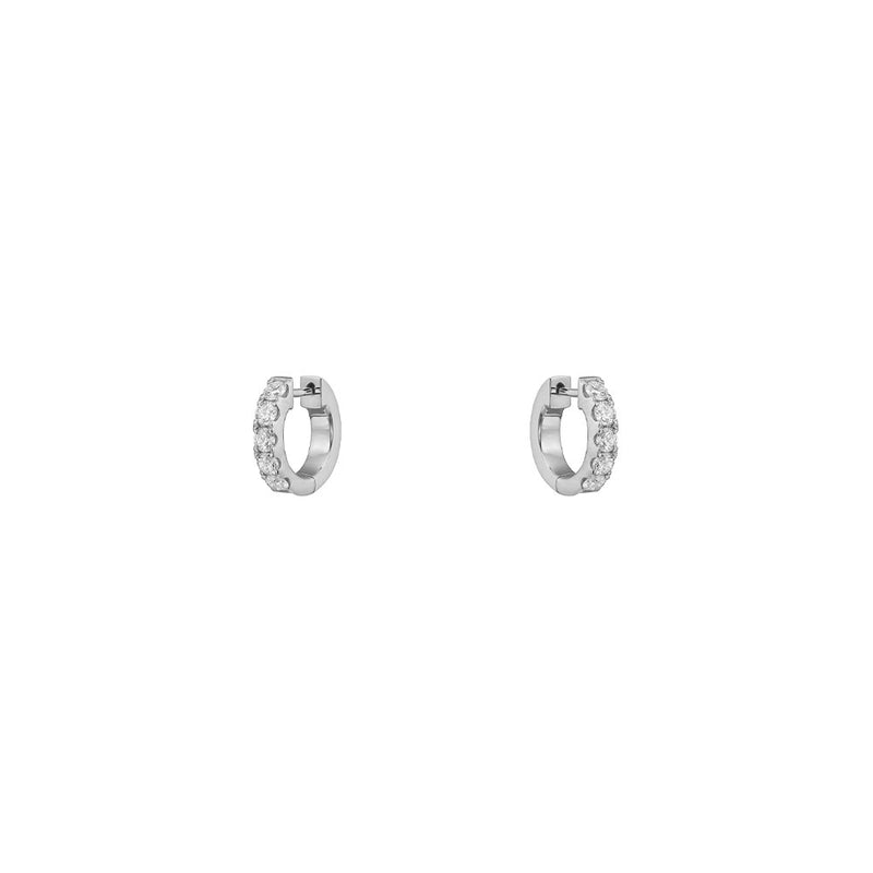 18 Karat White Gold Pave Huggie Earrings with Diamonds