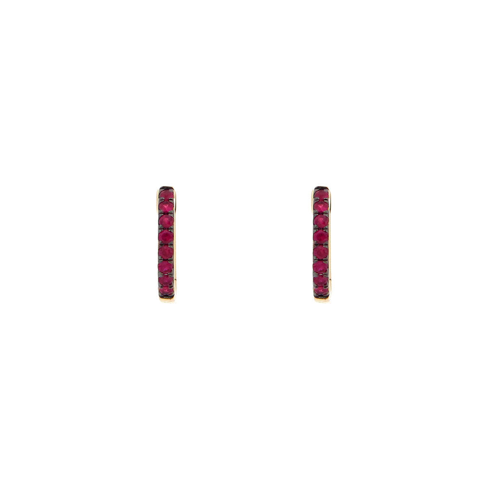 14 Karat Yellow Gold Huggie Earrings With Rubies