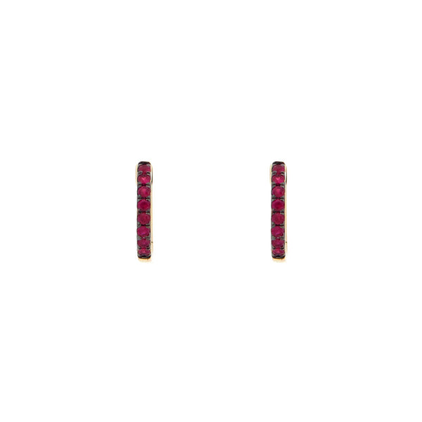 14 Karat Yellow Gold Huggie Earrings With Rubies