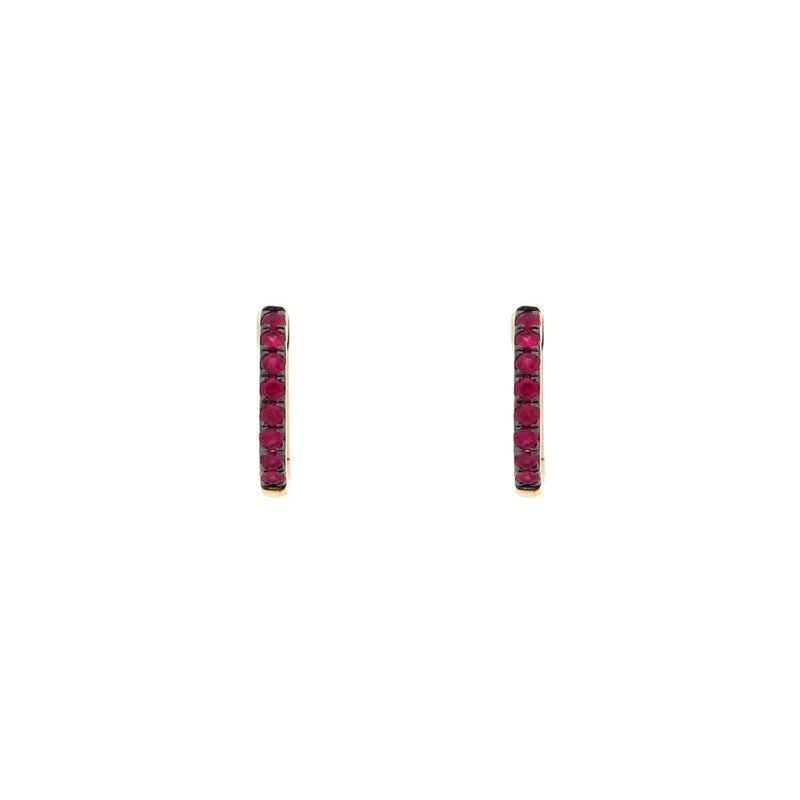 14 Karat Yellow Gold Huggie Earrings With Rubies