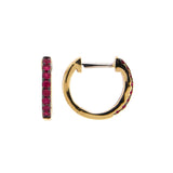 14 Karat Yellow Gold Huggie Earrings With Rubies