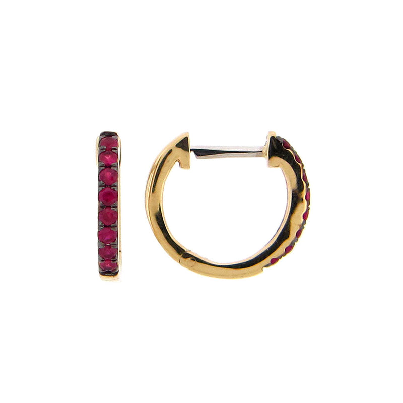 14 Karat Yellow Gold Huggie Earrings With Rubies