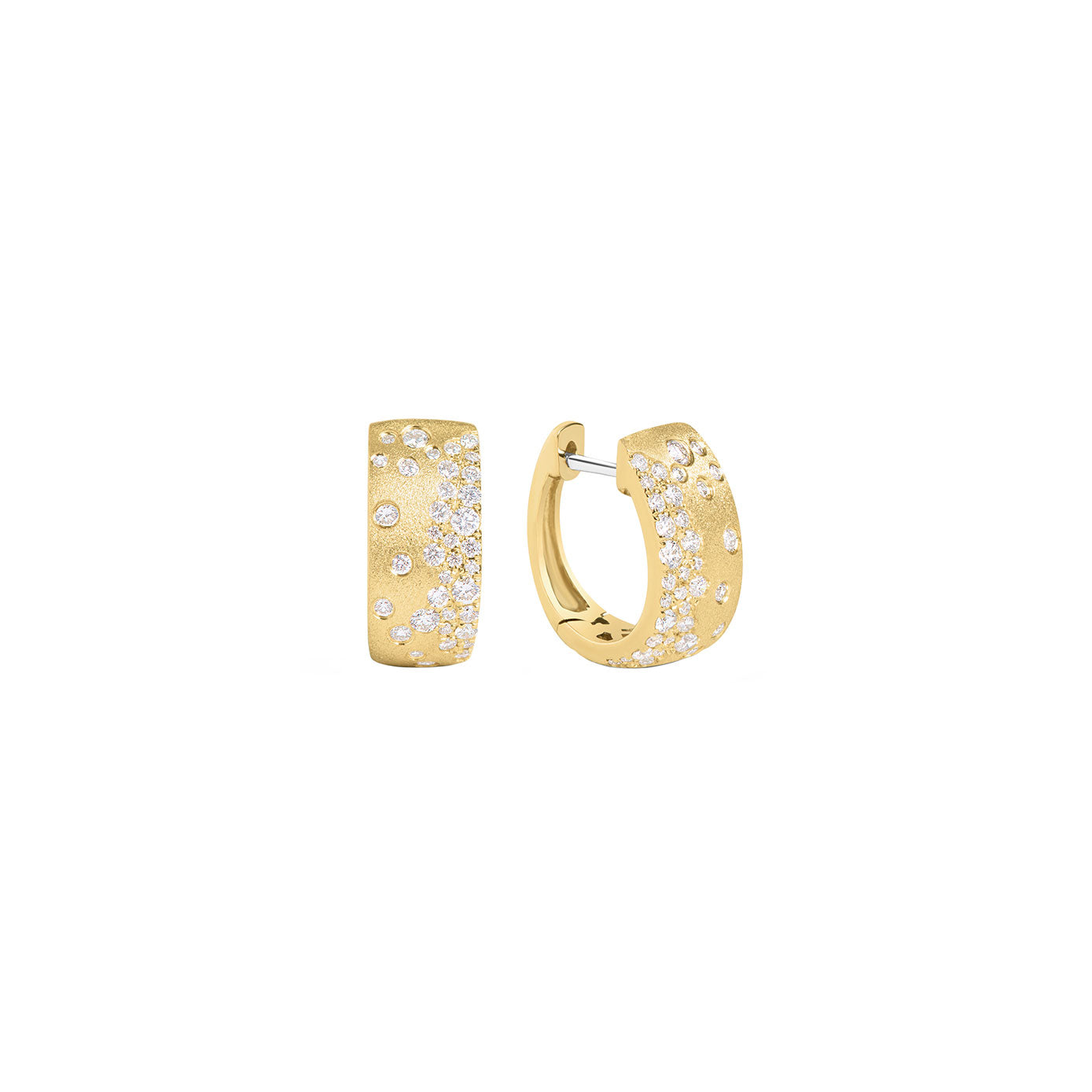14 Karat Yellow Gold Matte' Wide Hoop with Diamonds