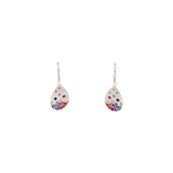 14 Karat White Gold Pear shape earrings with Multi Colored Sapphires and Tsavorites on Diamond Huggy