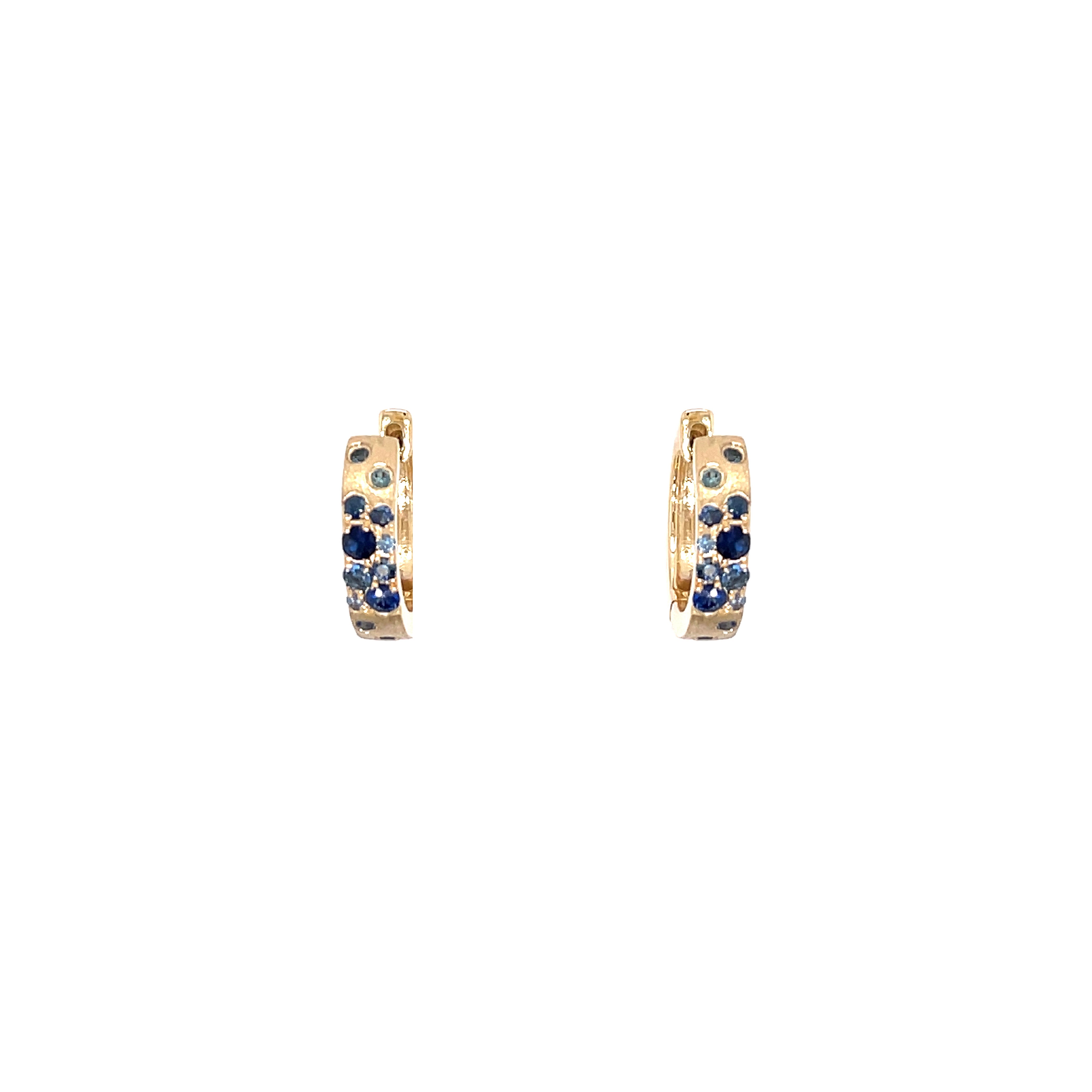 14 karat yellow gold confetti hoop earrings with sapphires
